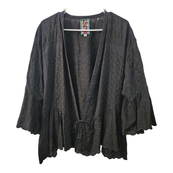 Johnny Was Zuzu Floral Embroidered Kimono L Black & Blue Boho Cottage Whimsigoth - Picture 1 of 8